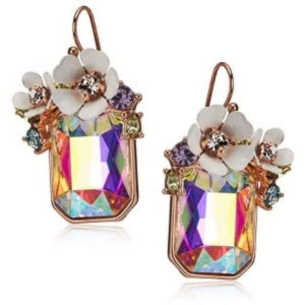 Betsey Johnson Flower Vintage Crystal Cluster Stone Drop Women Earring